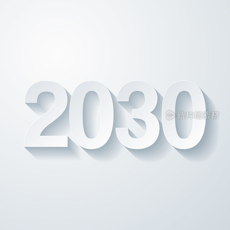 2030 - 2030年。空白背景上剪纸效果的图标